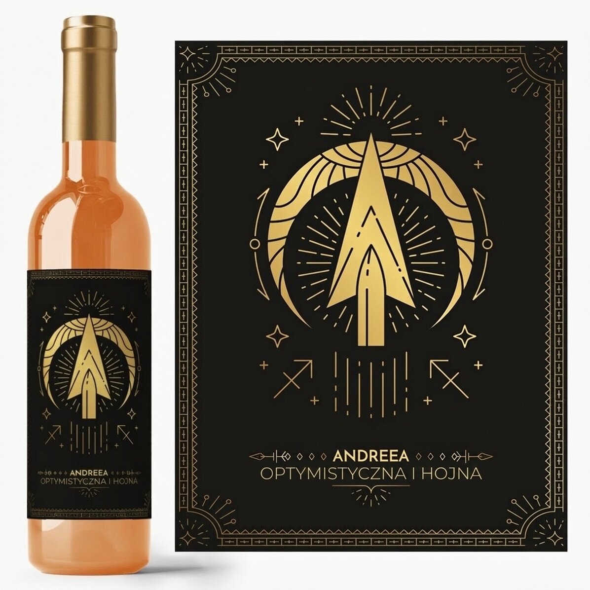 Wino z indywidualnym napisem i znakiem zodiaku – Strzelec