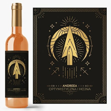 Wino z indywidualnym napisem i znakiem zodiaku – Strzelec