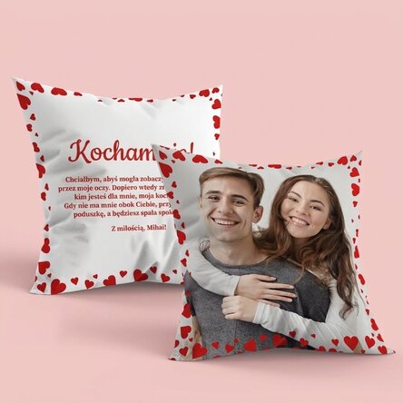 Spersonalizowana poduszka ze zdjęciem i napisem po obu stronach – Love