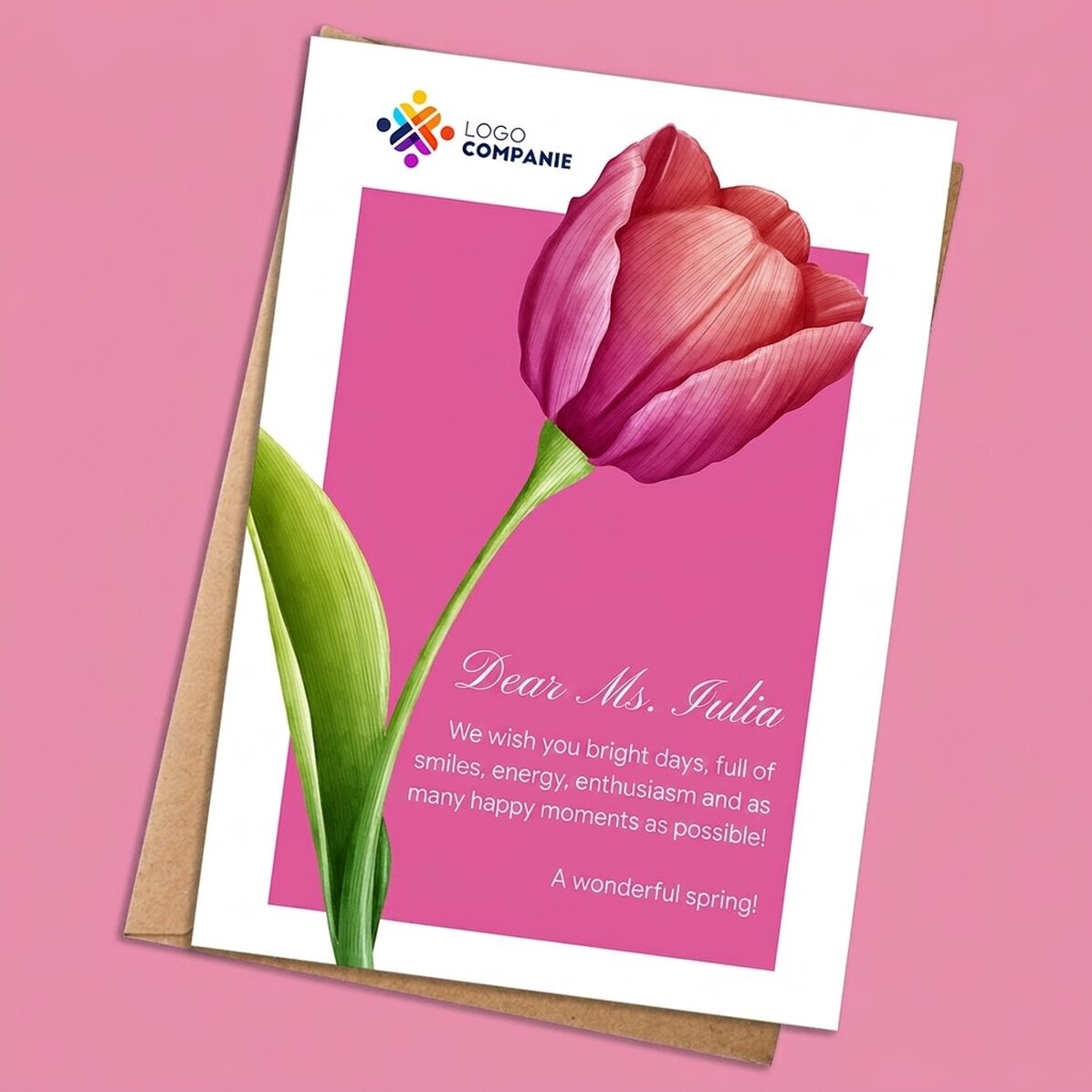 Spersonalizowana kartka z tekstem i logo – Wiosna