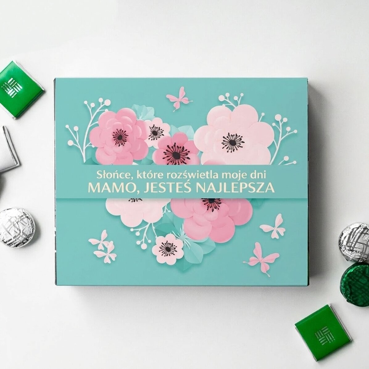 Spersonalizowane pudełko cukierków z napisem – Flower heart