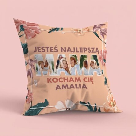 Spersonalizowana poduszka ze zdjęciami i napisem, duży rozmiar – Mom