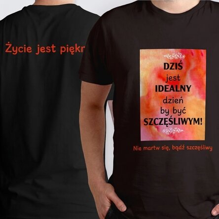 Bawełniana koszulka z nadrukiem zdjęcia i napisów z obu stron