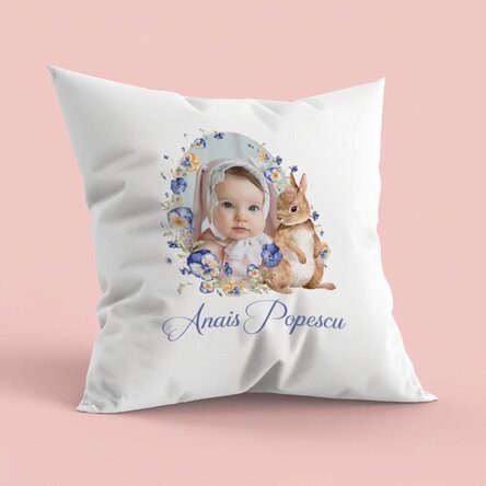 Spersonalizowana poduszka z napisem i zdjęciem – Bunny