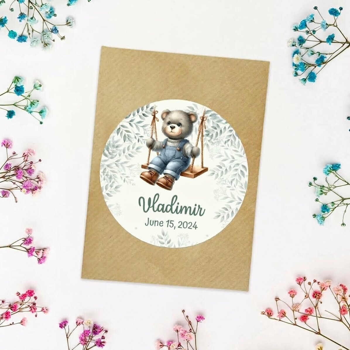 Personalised plantable baptism gift with message - Teddy bears