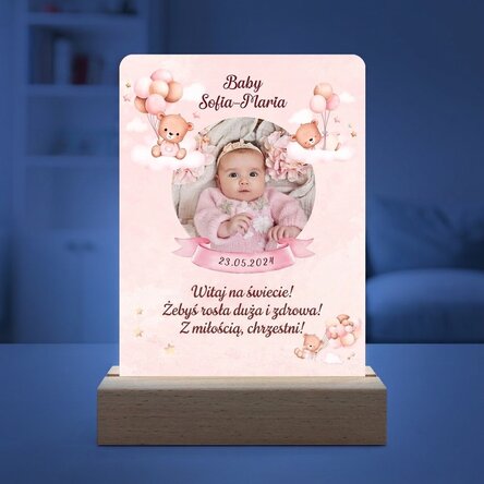 Spersonalizowana lampka nocna LED ze zdjęciem i napisem – Baby Girl