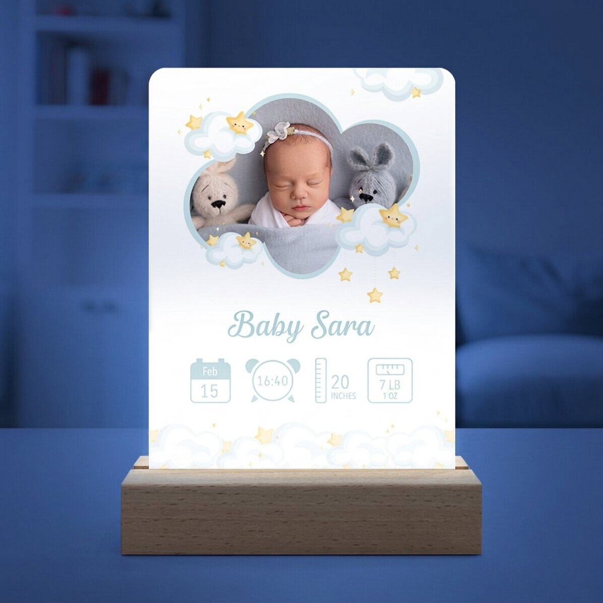 Spersonalizowana lampka nocna LED ze zdjęciem i napisem – Baby