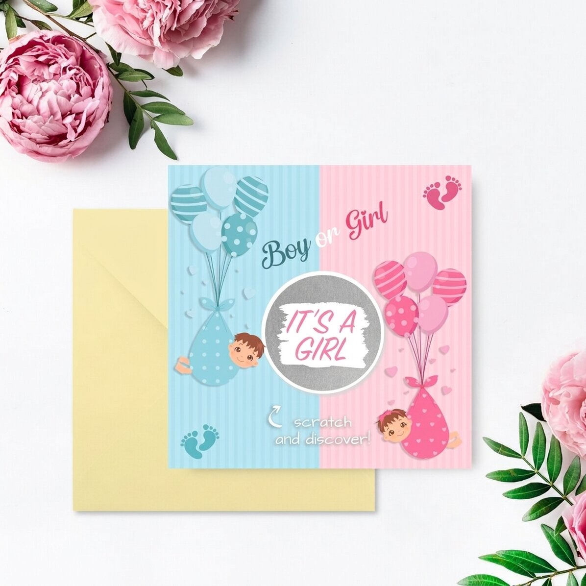 Spersonalizowana karta do zdrapania z wiadomością – Gender reveal