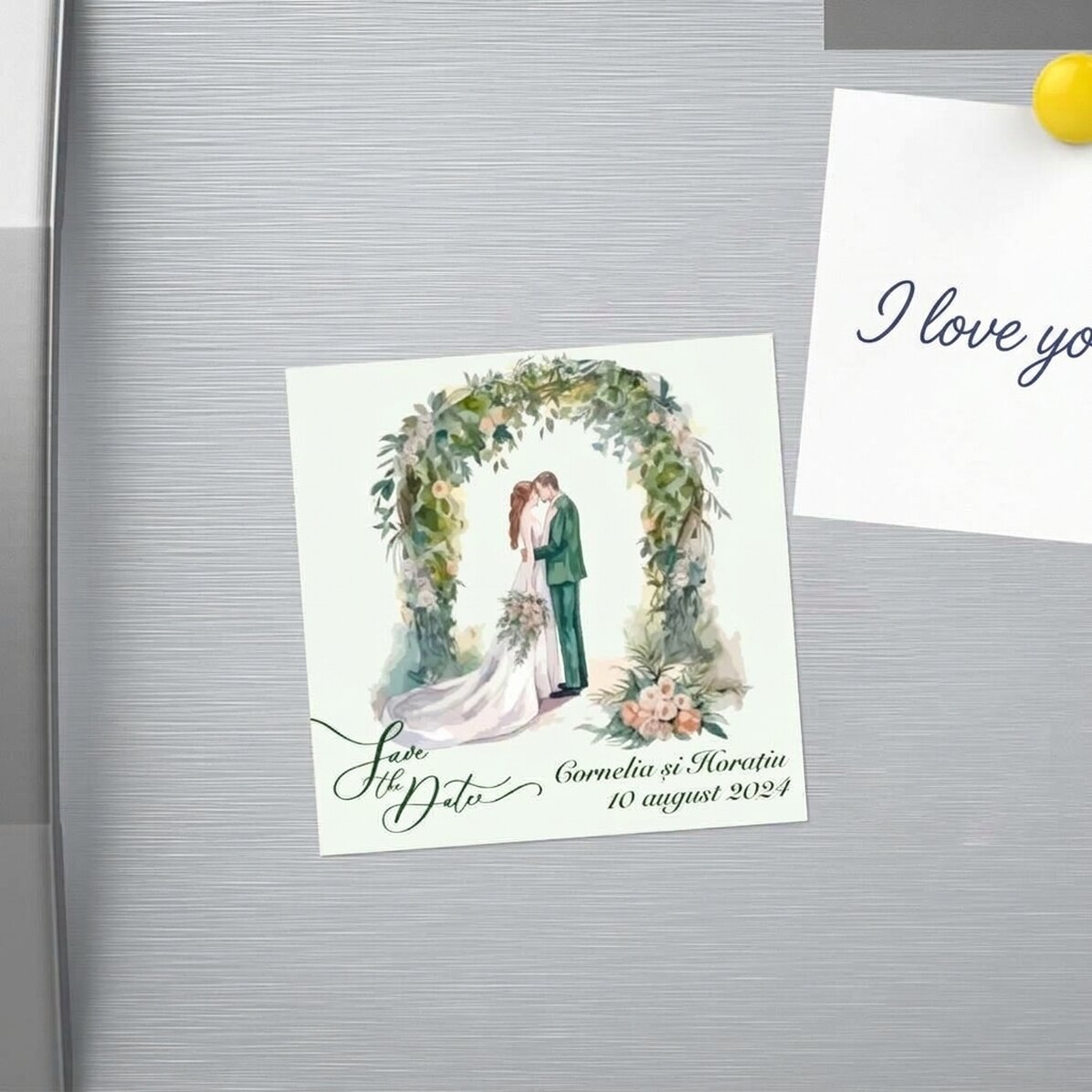 Spersonalizowany magnes 10x10 z napisem – „Save the date”