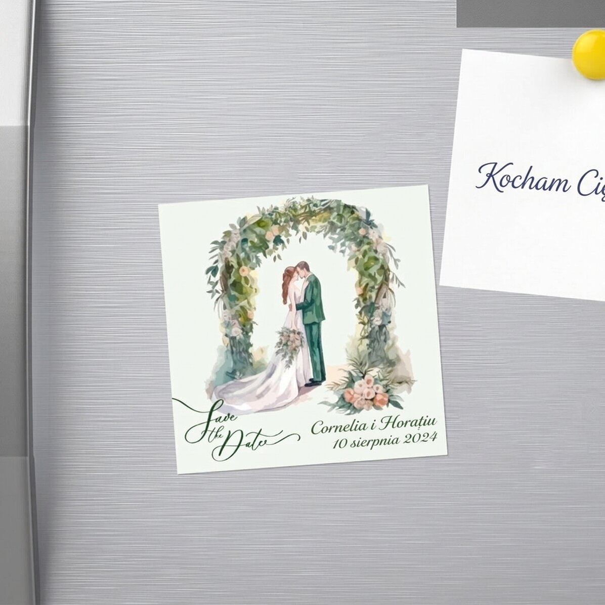 Spersonalizowany magnes 10x10 z napisem – „Save the date”