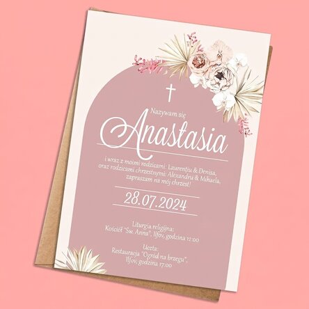 Spersonalizowana kartka z napisem – Zaproszenie na chrzciny – Pink Elegance