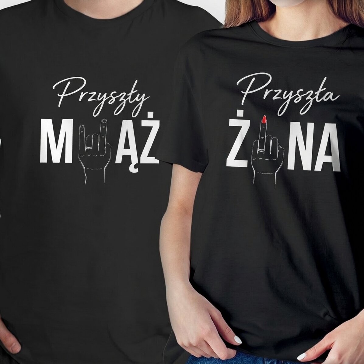 Spersonalizowana bawełniana koszulka z zabawnym napisem dla par – Palec serdeczny