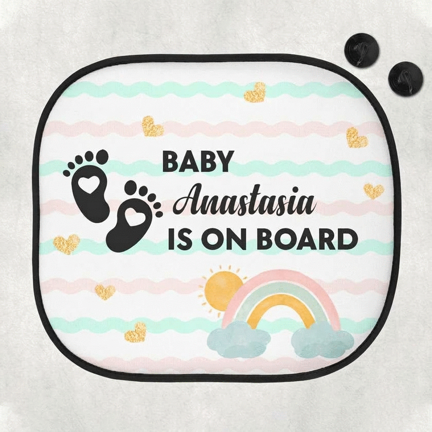 Spersonalizowana osłona przeciwsłoneczna do samochodu z napisem – „Baby on board”