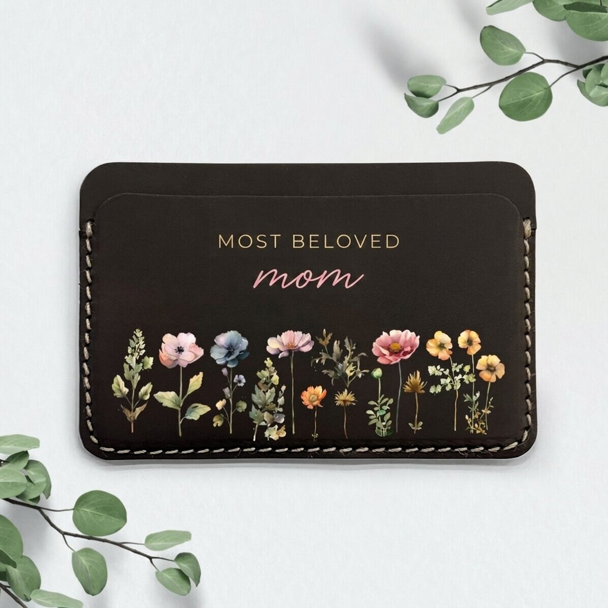 Spersonalizowany kolorowy portfel skórzany z napisem – Floral