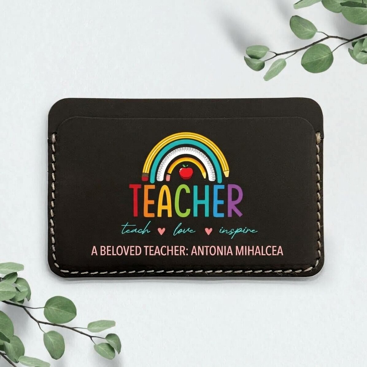 Spersonalizowany, kolorowy portfel skórzany z napisem – Teacher
