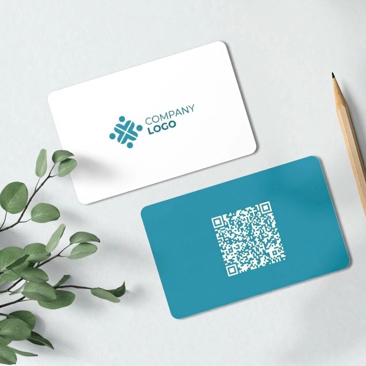 Spersonalizowana wizytówka aluminiowa, dwustronna, z kodem QR i logo – dane kontaktowe