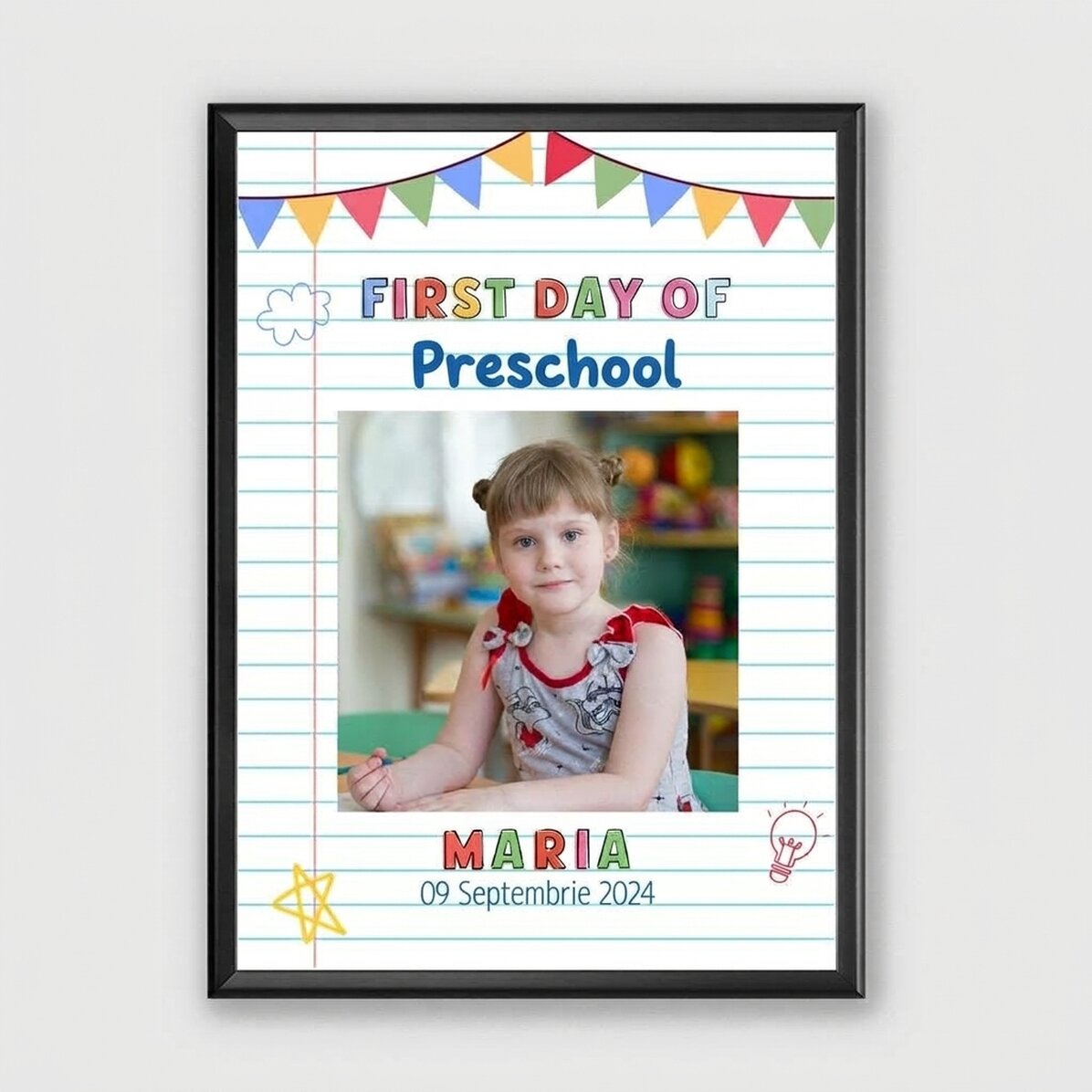 Personalised picture with text and 1 photo – First day at nursery