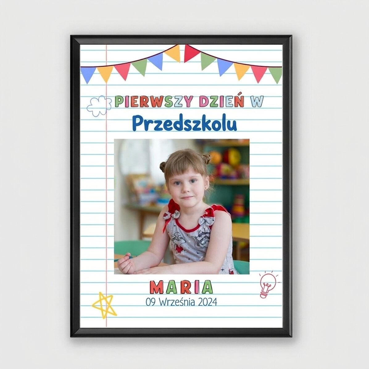 Spersonalizowany obrazek z napisem i 1 zdjęciem – Pierwszy dzień w przedszkolu