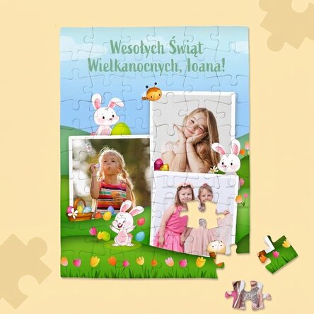 Spersonalizowana układanka dla dzieci z 3 zdjęciami i napisem – Wesołych Świąt Wielkanocnych!