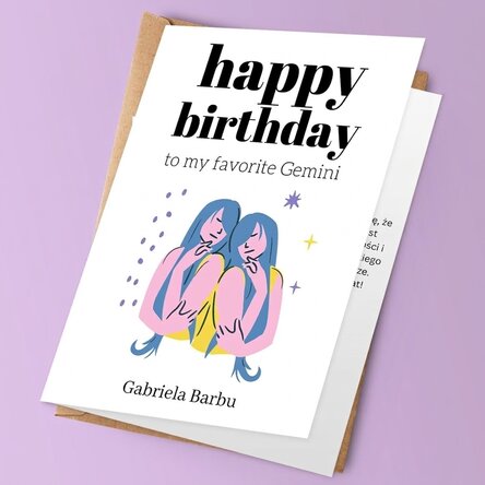 Spersonalizowana kartka z napisem – znak zodiaku Bliźnięta