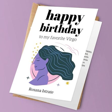 Personalised greeting card with text - Virgo zodiac sign