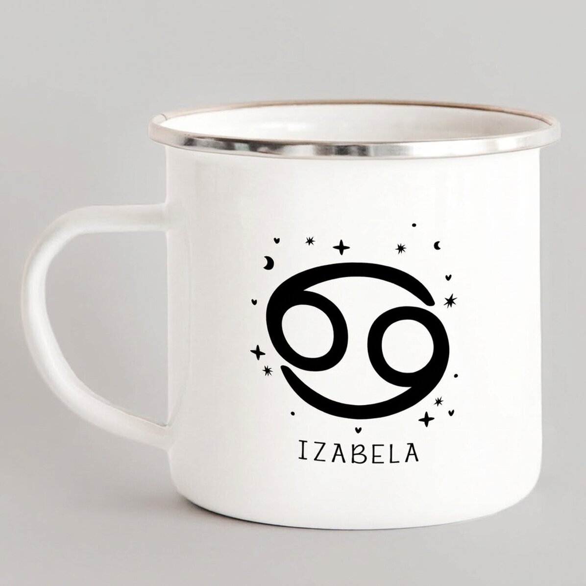 Emaliowany kubek metalowy z indywidualnym napisem – znak zodiaku Rak