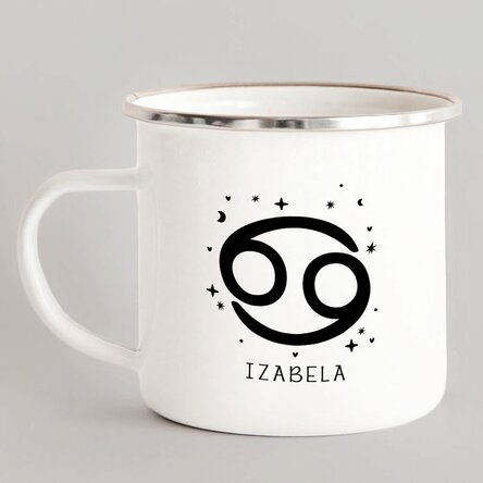 Emaliowany kubek metalowy z indywidualnym napisem – znak zodiaku Rak