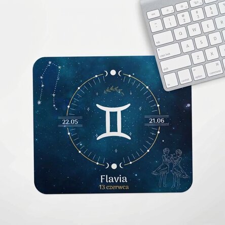 Spodek pod mysz z indywidualnym napisem – znak zodiaku Bliźnięta