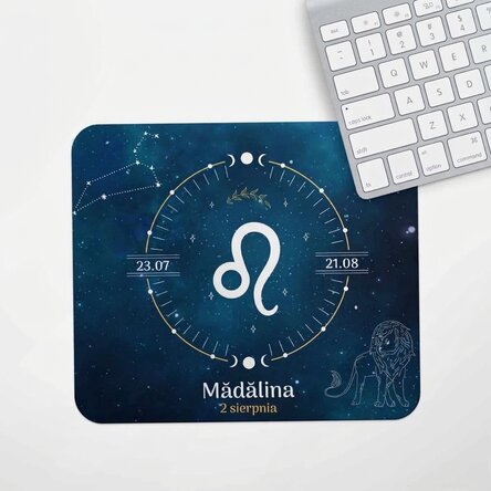 Spodek pod mysz z indywidualnym napisem – znak zodiaku Lew