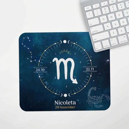 Spodek pod mysz z indywidualnym napisem – znak zodiaku Skorpion
