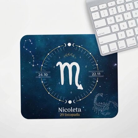 Spodek pod mysz z indywidualnym napisem – znak zodiaku Skorpion