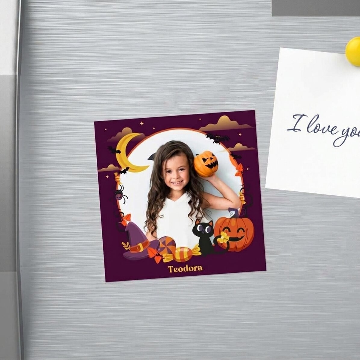 Magnes 10x10 z własnym zdjęciem i napisem – Happy Halloween