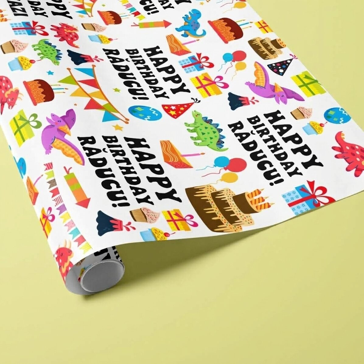 Papier do pakowania prezentów z indywidualnym nadrukiem – Impreza dinozaurów