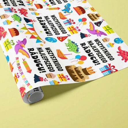 Papier do pakowania prezentów z indywidualnym nadrukiem – Impreza dinozaurów
