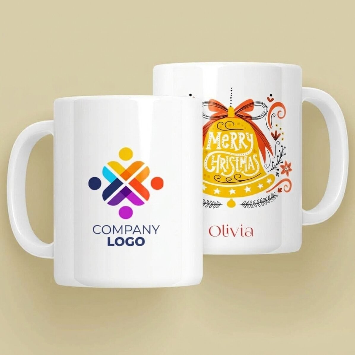 Spersonalizowany kubek z napisem i logo – Dzwonek „Merry Christmas”