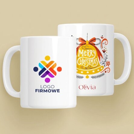 Spersonalizowany kubek z napisem i logo – Dzwonek „Merry Christmas”