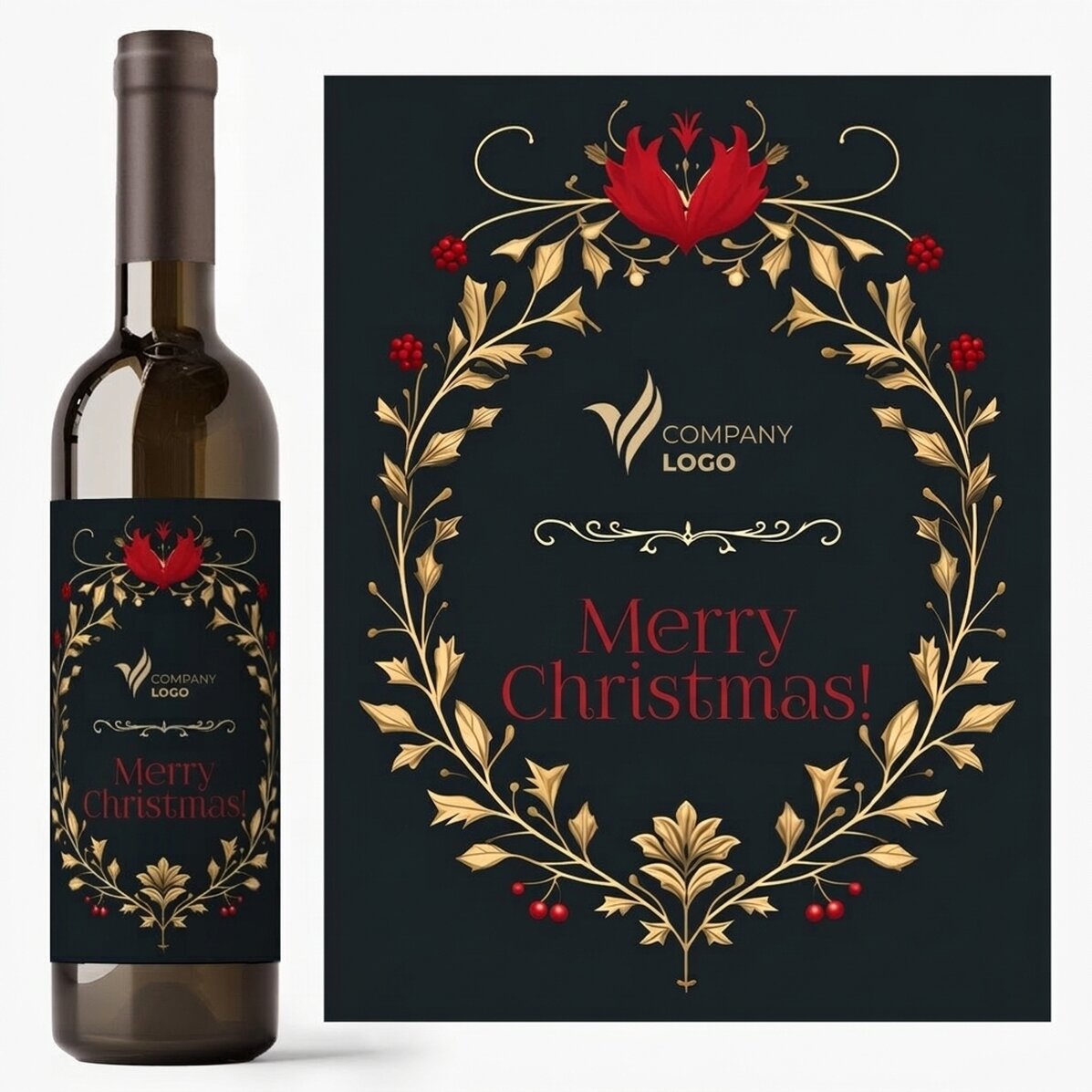 Wino z indywidualnym nadrukiem tekstu i logo – Wesołych Świąt!