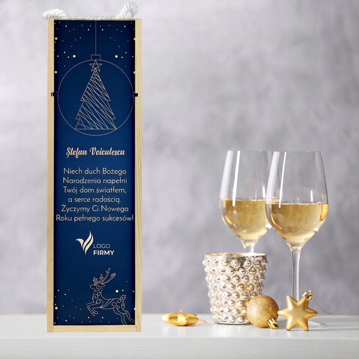 Spersonalizowane pudełko na wino z logo i napisem – Gold