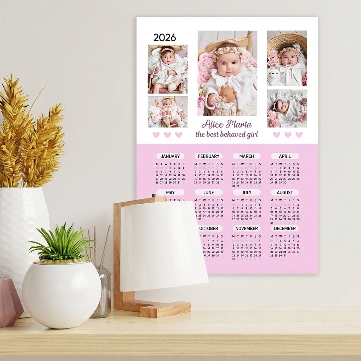 Spersonalizowany plakat-kalendarz z 5 zdjęciami i tekstem – Baby