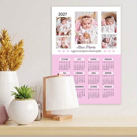 Spersonalizowany plakat-kalendarz z 5 zdjęciami i tekstem – Baby