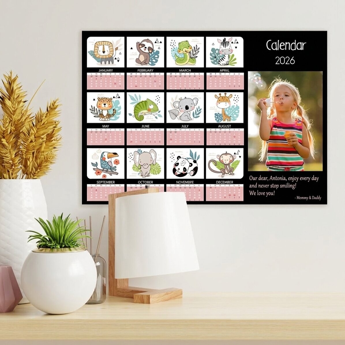 Spersonalizowany plakat-kalendarz ze zdjęciem i wiadomością – Kids