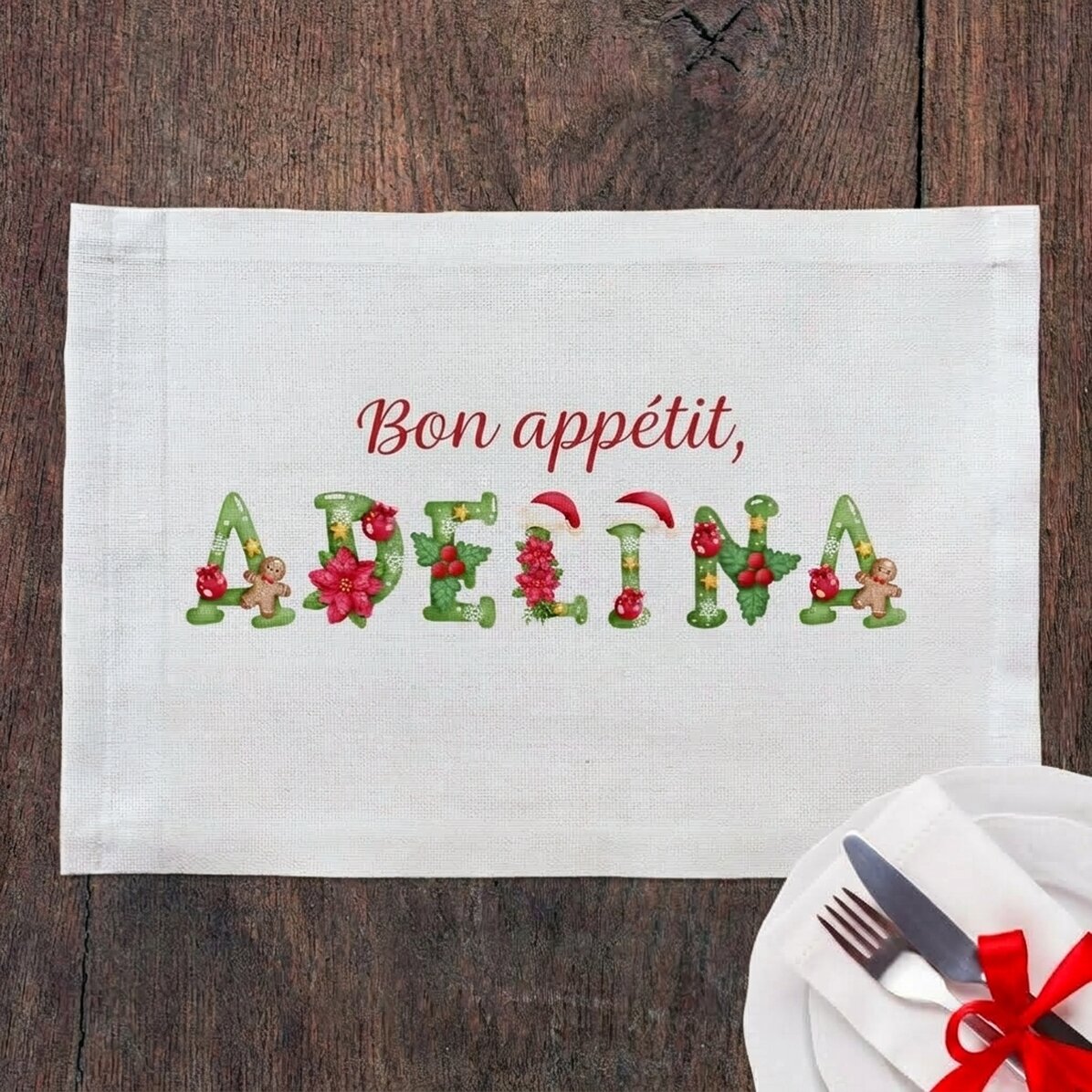 Spersonalizowany podstawka pod talerz z imieniem na Boże Narodzenie