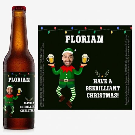 Personalised beer with photo and Christmas message - Elf