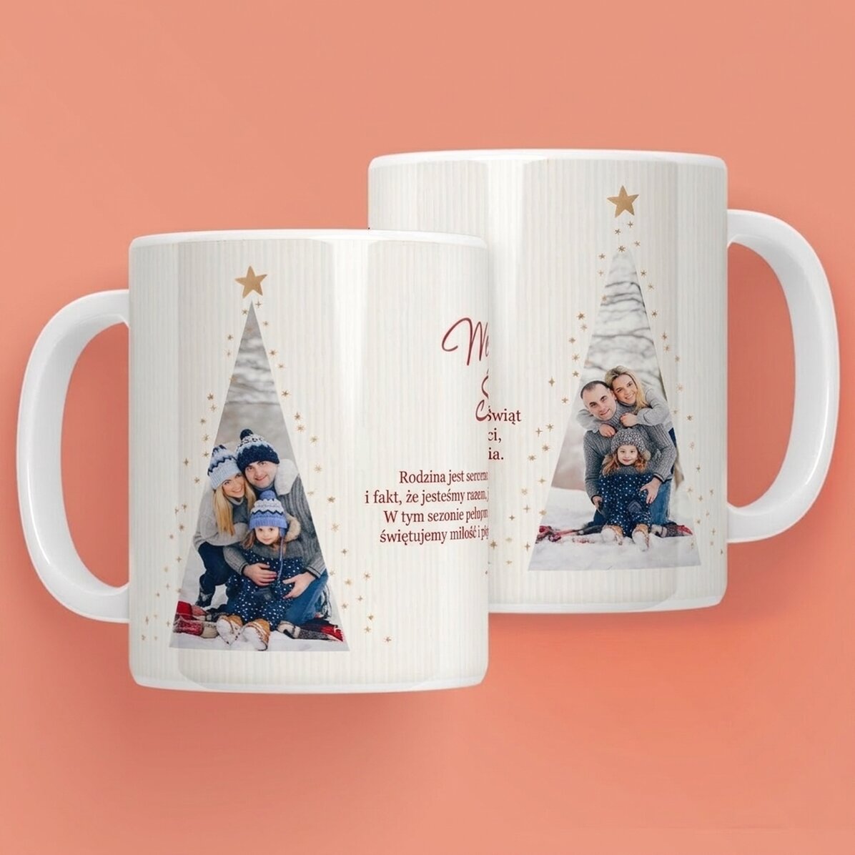 Spersonalizowany kubek z napisem i 2 zdjęciami – Warm Christmas
