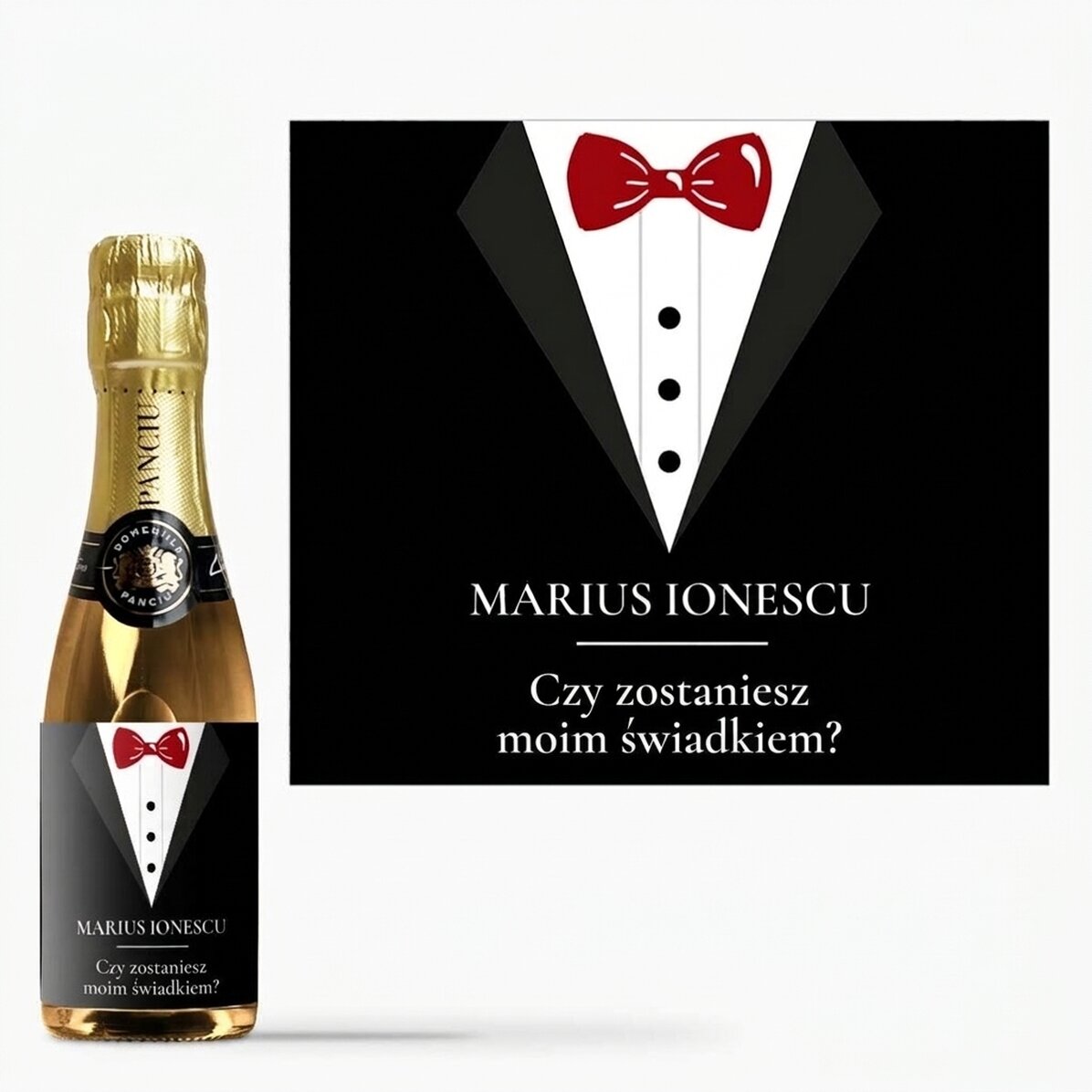 Mała buteleczka wina musującego z indywidualnym napisem – Drużba