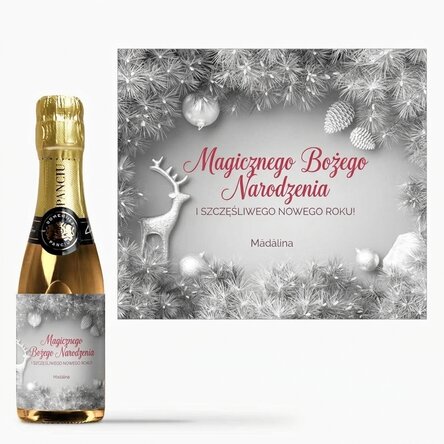 Mini buteleczka wina musującego z indywidualnym napisem – Silver Christmas