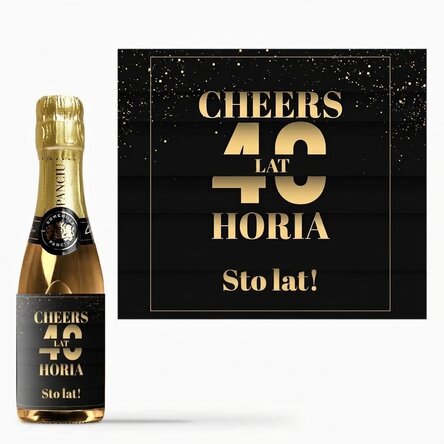 Mała buteleczka wina musującego z indywidualnym napisem „urodziny” – Cheers to you