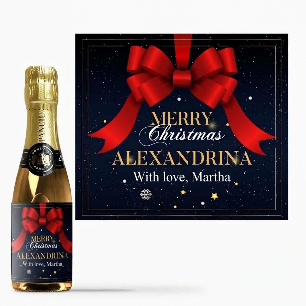 Mała buteleczka wina musującego z indywidualnym napisem – Glamorous Christmas