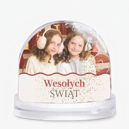 Spersonalizowana kula biurkowa z napisem i 2 zdjęciami – Wesołych Świąt!