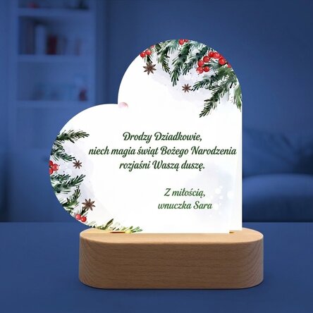 Spersonalizowana lampka nocna LED w kształcie serca z świątecznym napisem